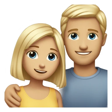 Girl with brown eyes ivory skin and light brown hair bob cut hugs with tall blond man with blue eyes sticker