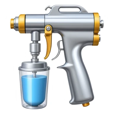 metal spray gun with clear sealed cup attached sticker