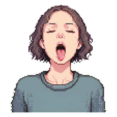 person demonstrating mewing, pressing tongue to roof of mouth, closed lips, neutral expression sticker