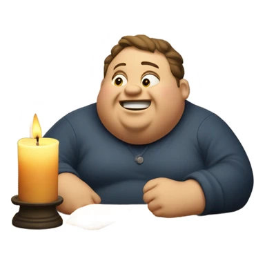 fat man eating a candle sticker