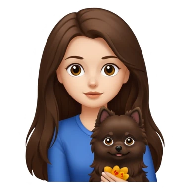 White girl with long hair brown brown eyes and a dog black pomerian  sticker