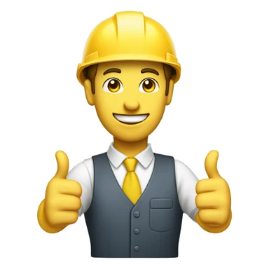 Just the head of a 30 year old architect man with yellow construction helmet giving a thumbs up sticker