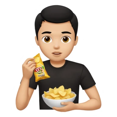 a pretty bratz guy with curly black hair in in black tshirt eating chips sticker