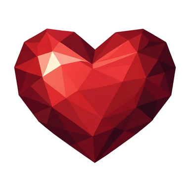 Transform this heart into a ruby in vector illustration style: no outlines, expressive contrasting facets, rich red color, many highlights and shadows, stylized as a vector precious gemstone. sticker