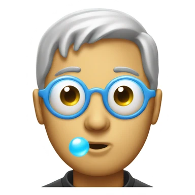 man with one eye blowing a bubble with gum sticker