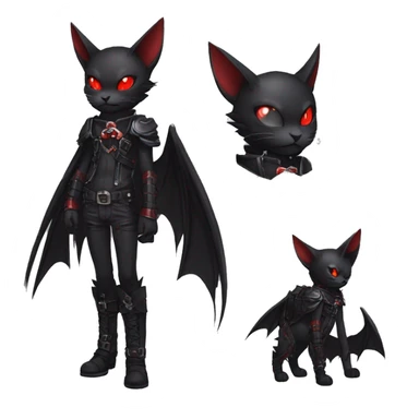 cool edgy black punk red ethereal fantasy nargacuga-bat-cat-Fakemon collar harness full body sticker