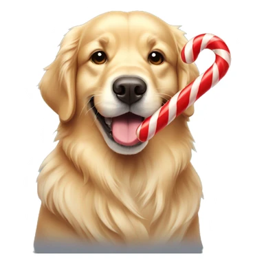 Golden retriever with candy cane in its mouth sticker