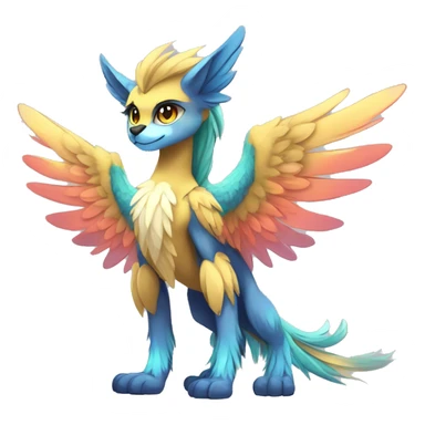 Anthro Sona Cool Edgy Cute Colorful Shy Winged Shiny Fakemon-Fantasy-Creature With Long Hair-Mane Full Body sticker