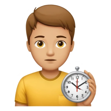 Office worker looking at a clock, yellow color sticker