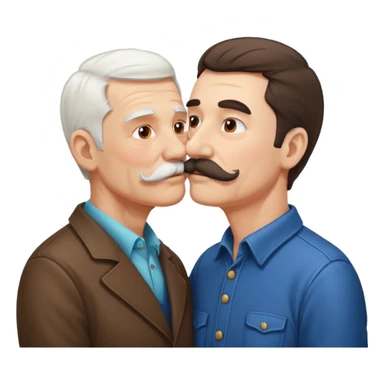 Young brunette man with mustache kissing old man with white hair and mustache sticker