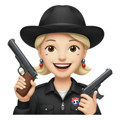 Este emoji 😂 de risa pero con gorro del equipo colo colo y una pistola en la mano sticker
