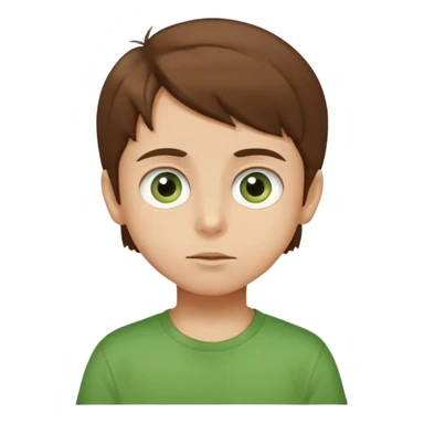 kid with big eyes, brown hair, green t-shirt sticker