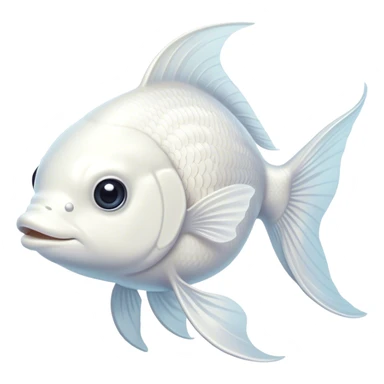 Cinematic Noble White Goldfish Portrait Emoji, Poised and regal, with a sleek, streamlined build and a luminous, pure white body, deep-set soulful pale eyes, Simplified yet sharp and sophisticated features, highly detailed, glowing with a soft, dignified glow, high shine, intelligent and graceful, stylized with an air of aquatic purity, focused and attentive, soft glowing outline, capturing the essence of a watchful and confident aquatic companion, so majestic it feels as though it could glide out of the screen with effortless authority! sticker