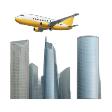 plane flying towards two tall skyscrapers sticker