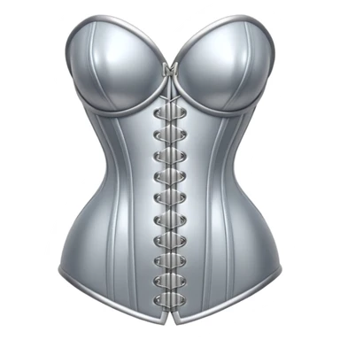 A luxury corset emoji made of silver chrome, smooth metallic curves, minimal fashion silhouette, glossy reflections, sensual high-end aesthetic, iOS emoji style, centered, clean white background sticker