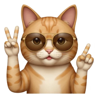 a cat wearing sunglasses a saying peace out on his head there would be written peace out and he will do the pose for peace out sticker