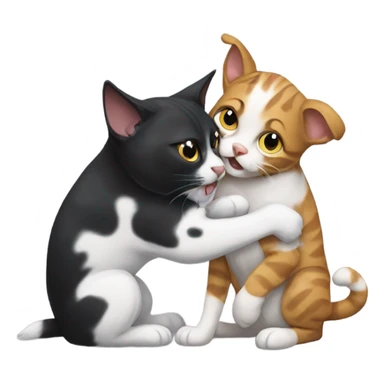 tabby cats fighting with a black and white dog sticker