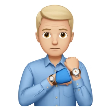 bored man pointing at his watch on his wrist sticker