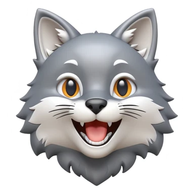 3D-style gray wolf or cat-like character emoji, joyful and excited expression, clean and glossy, inspired by TenSquared logo sticker