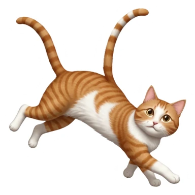 brown tabby and white cat with doing a big extremely long stretch reaching up into the air with arms and legs side by side together straight and overextended whilst lying on its side sticker