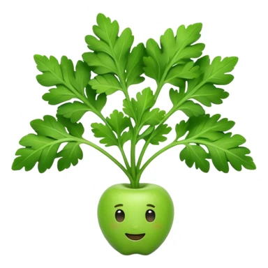 Apple style 3D emoji of fresh parsley, small green leaves with curly texture, shiny and smooth, simple toy-like look, similar to official Apple food emojis. sticker