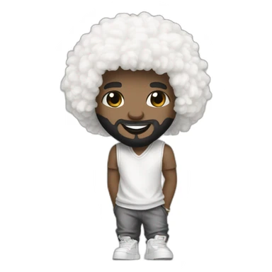 young-rapper-with hoop-white skin-black hair-beard-bichon dog-white-smile sticker