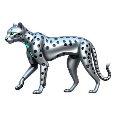 Shiny silvery metallic alloy advanced futuristic Cyberpunkcl cheetah (full body) sticker