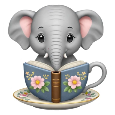 Elephant with book in a tea cup sticker