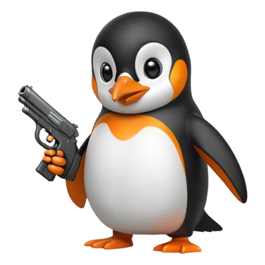 A penguin with a gun in the style of iPhone emoji sticker