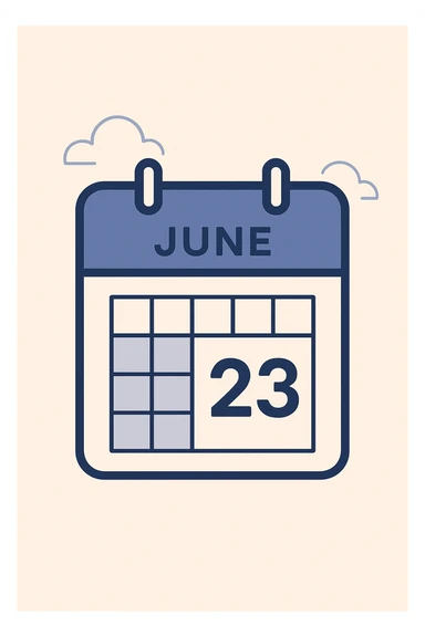 calendar icon with June 23 highlighted, minimal style sticker