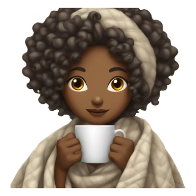 a lightskin black girl with curly hair wrapped in a blanket with a cup of tea sticker