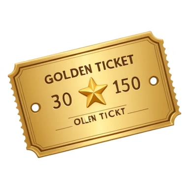 A cute 3D Stylized icon of Golden Ticket with a Star sticker