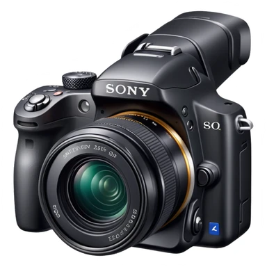 DSLR camera, Sony Alpha DSLR-A230, professional black camera with lens sticker