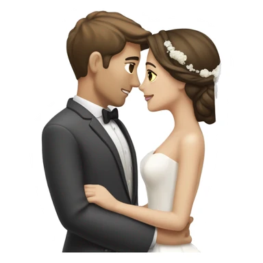Bride with brunette hair and white skin kissing groom with brunette hair and beige skin sticker