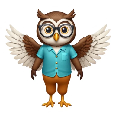 friendly anthropomorphised night owl with wings instead of arms, colourful pants and shirt, wearing glasses, walking upright, night owl features and colours, unique pose 2 sticker