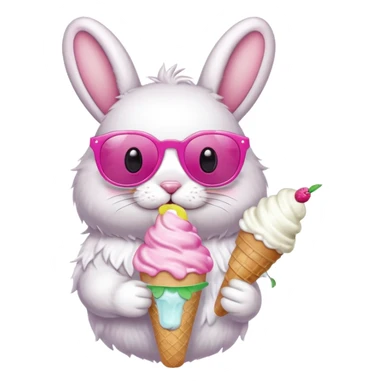 Bunny eating ice cream with cute flower glasses on sticker
