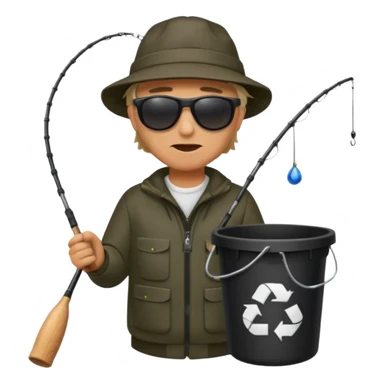 man fishing, caught trash bag on rod sticker