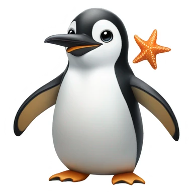 Penguin holding a starfish sticker