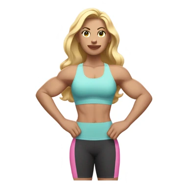 White woman, long hair, blonde hair, wavy hair, baby pink sports bra, flexing arm muscles sticker