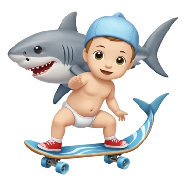 A baby skateboarding on a shark  sticker