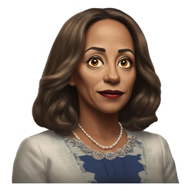 US president Kamala in Elsa style, oil paint, mysterious eyes, intricate lips, masterpiece portrait, odd perspective, beautiful, desirable, logical, midsommar, ikea sticker
