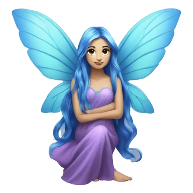 Beautiful,blue flower, fairy, blue, turqoise, silver, purple, long hair, big wings sticker