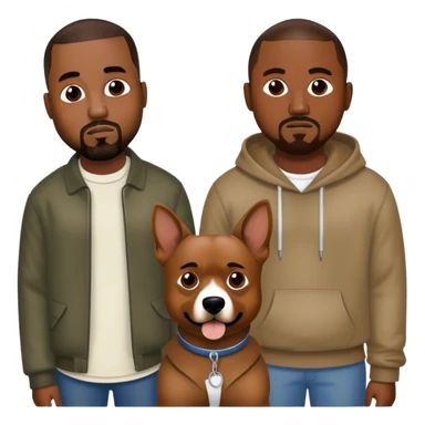 kanye west standing next to kendrick lamar and they both look happy and they have dogs in front of them sticker