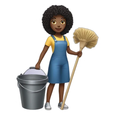 pretty black young lady holding a bucket and a mop sticker