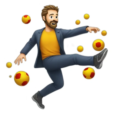 man with beard kicking virus as ball sticker