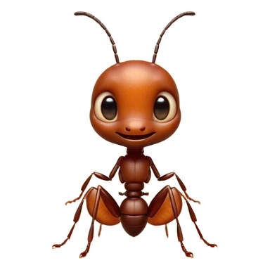 Cinematic Cute Ant Portrait Emoji, Head tilted playfully and inquisitively, featuring a minuscule, charming body with a delicately textured exoskeleton and round, sparkling eyes brimming with curious mischief, Simplified yet irresistibly adorable features, highly detailed, glowing with a warm, inviting earthy glow, high shine, affectionate and lively, stylized with a touch of whimsical industrious charm, soft glowing outline, capturing the essence of a mischievous ant that seems as if it could scurry out of the screen into your arms! sticker