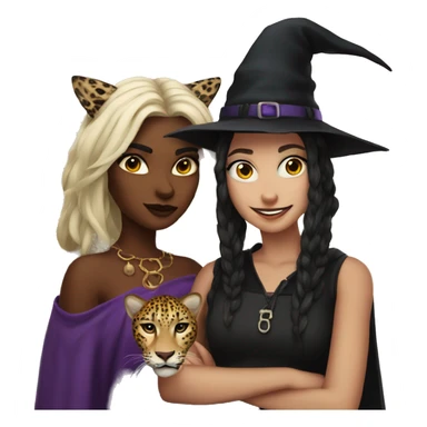 Witch and leopard girl selfie sticker