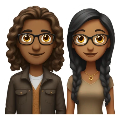 Indian couple short brown girl long hair, tall brown boy with glasses sticker