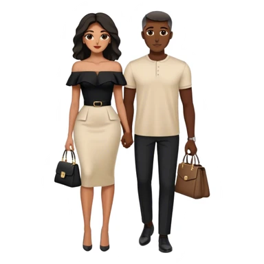 the Lebanese man dressed in all black, and the Palestinian woman in an elegant off-shoulder cream-colored outfit with a matching handbag. sticker