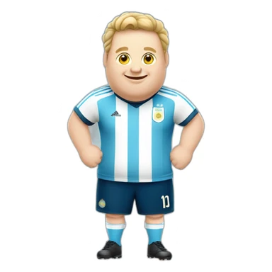 obese white man play soccer. argentina uniform. Thumbs up  sticker